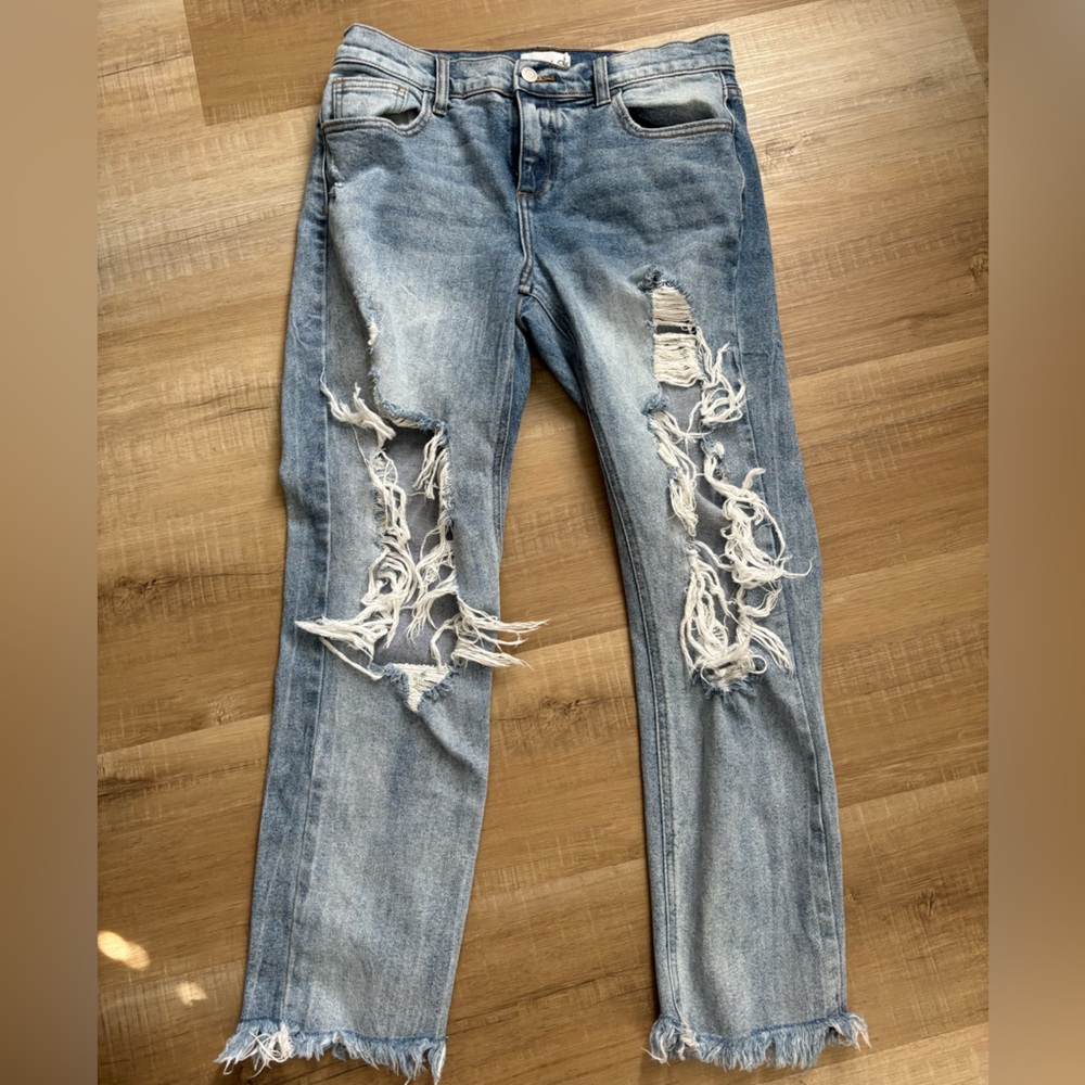 Distressed cello jeans